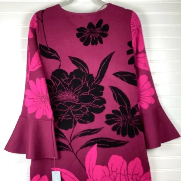 London Times NWT Women'sBell Sleeve Floral Print Sheath Sweater Dress Size XL